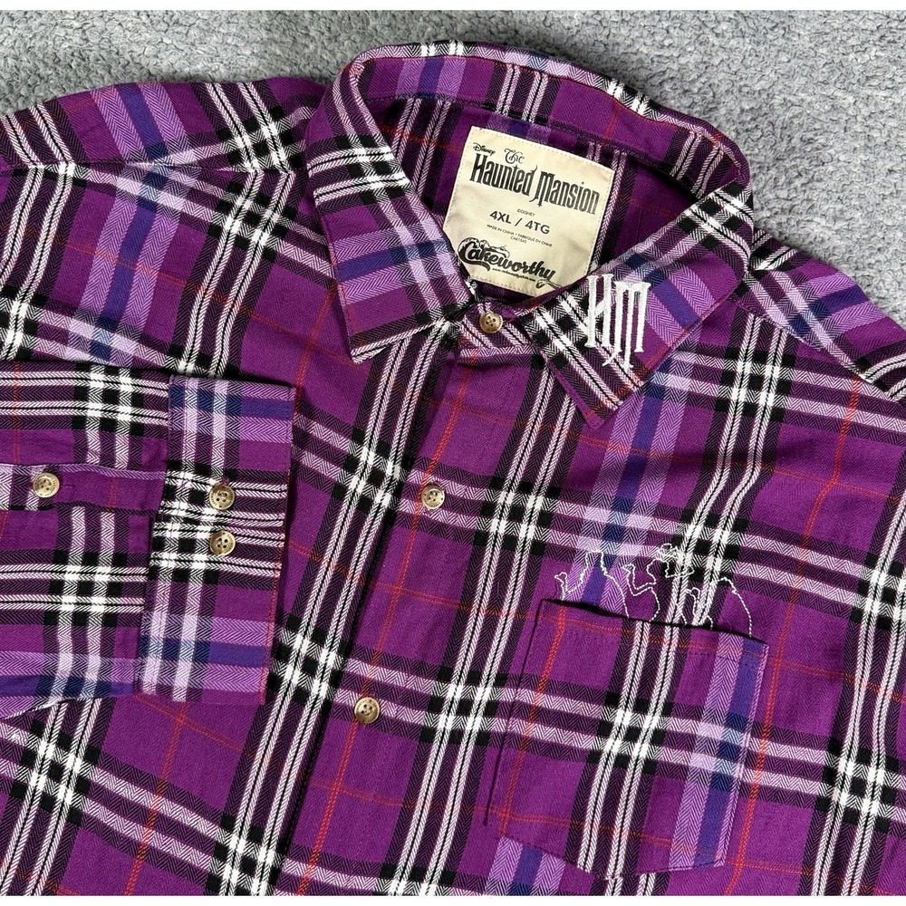 Cakeworthy 4XL Disney Haunted Mansion Hitchhiking Ghosts Plaid Flannel Shirt Top